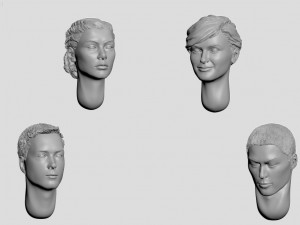 set of heads with hair 3D Print Model