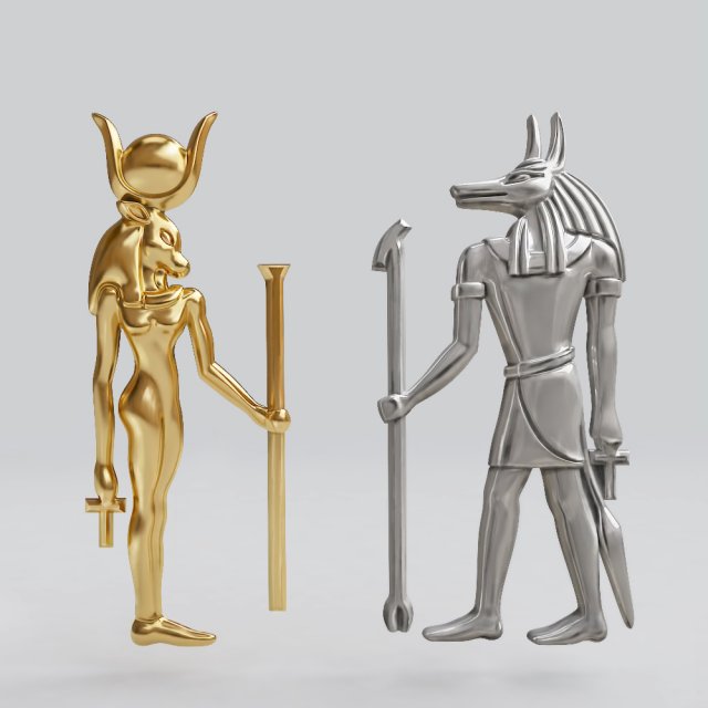 egyptian gods - hathor and anubis - excellent for jewelry 3D Print Model .c4d .max .obj .3ds .fbx .stl .blend 
