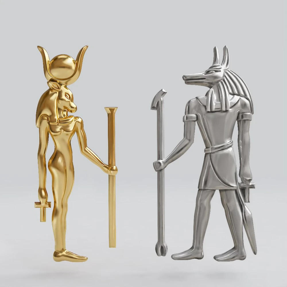 egyptian gods - hathor and anubis - excellent for jewelry 3D Print Model .c4d .max .obj .3ds .fbx .stl .blend 