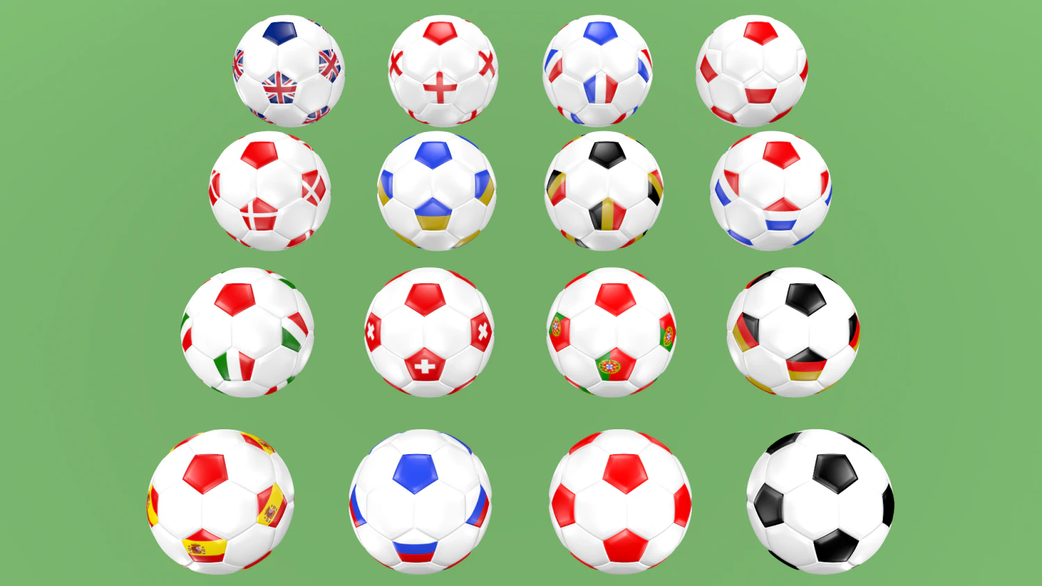 soccer football balls flags of europe 3D Model .c4d .max .obj .3ds .fbx .stl .blend 