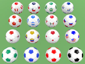 bandiere di palloni da calcio del mondo tranne l'Europa Modello 3D