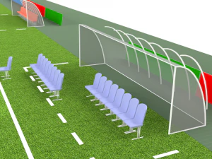 Football terrain de football balisage portes abris pour le banc chaises panneau d'affichage Modèle 3D