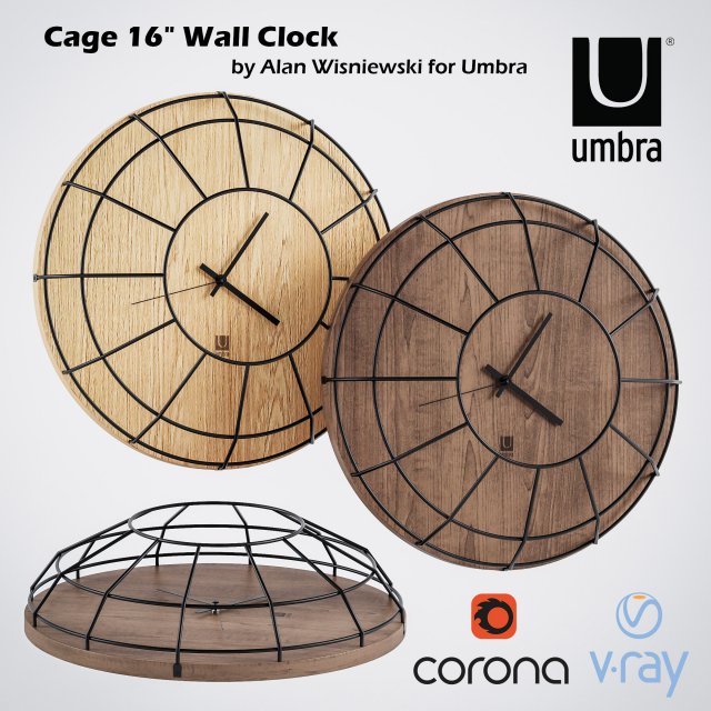 umbra cage wall clock 3D Model .c4d .max .obj .3ds .fbx .stl .blend 