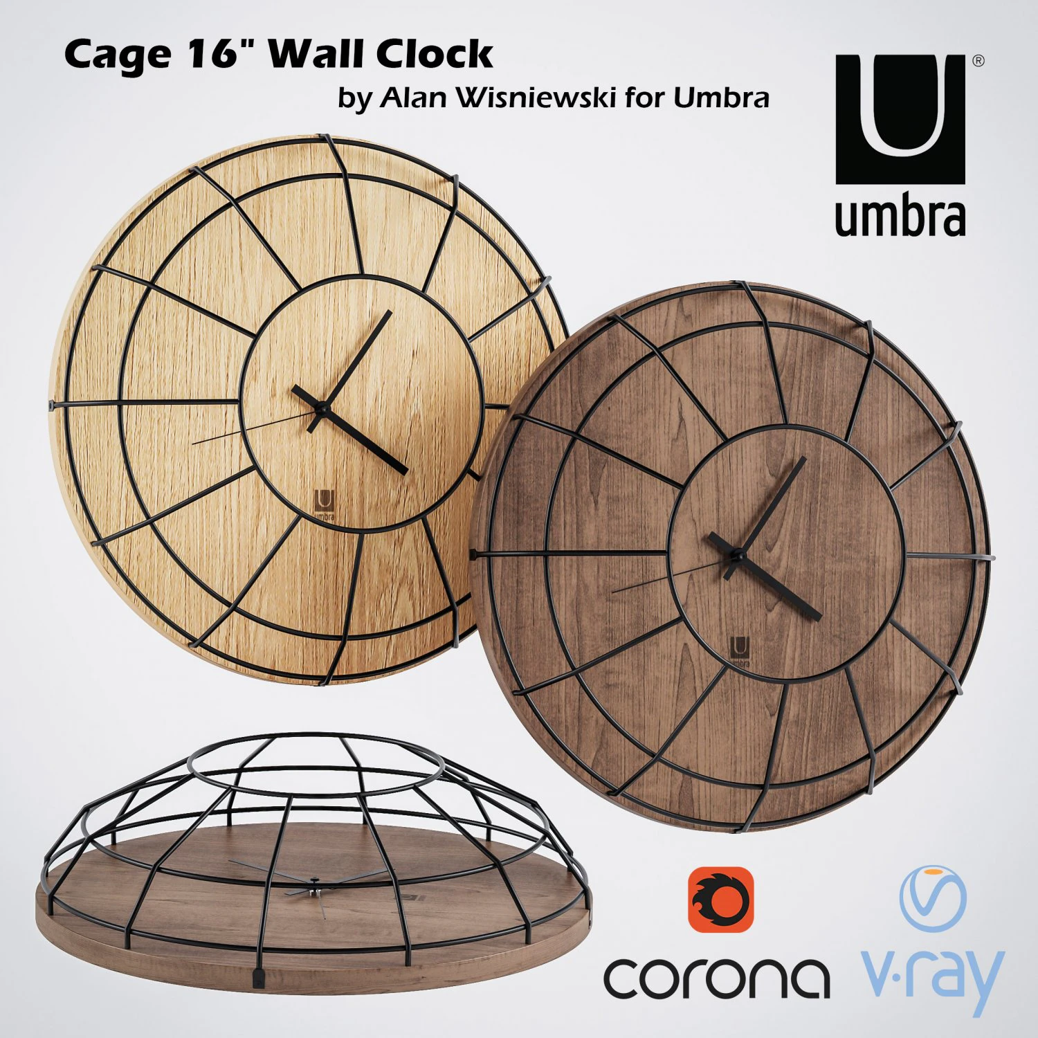 umbra cage wall clock 3D Model .c4d .max .obj .3ds .fbx .stl .blend 