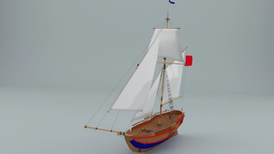small sailing vessel gold star 3D Model .c4d .max .obj .3ds .fbx .stl .blend