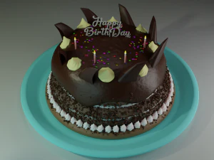 kue ulang tahun coklat dan permata Model 3D