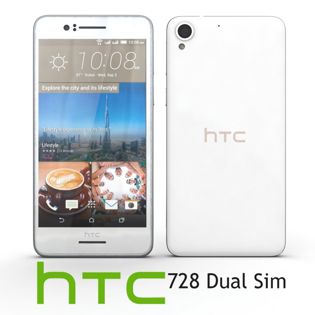 htc desire 728 dual sim white 3D Модель .c4d .max .obj .3ds .fbx .stl .blend 