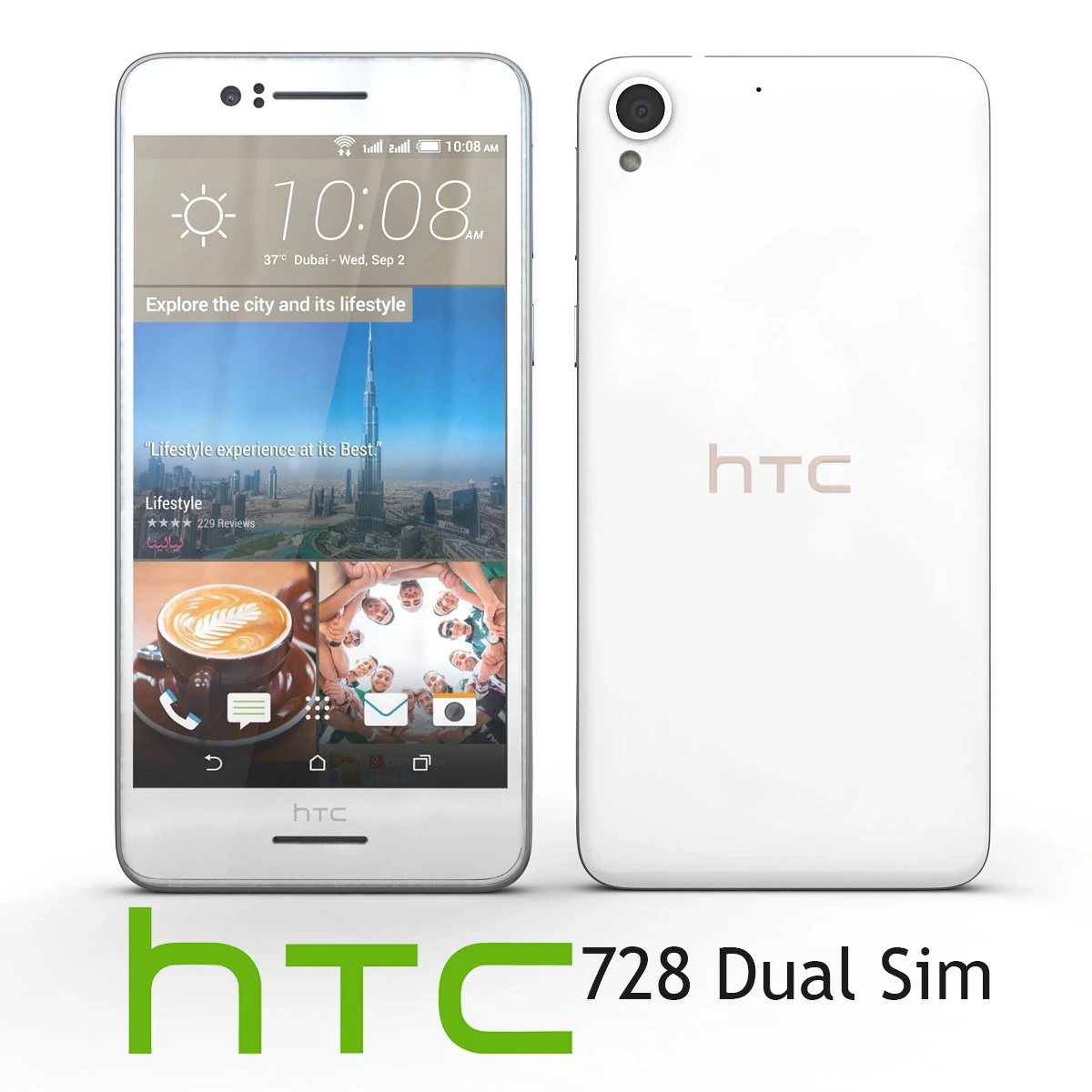 htc desire 728 dual sim white 3D Model .c4d .max .obj .3ds .fbx .stl .blend 