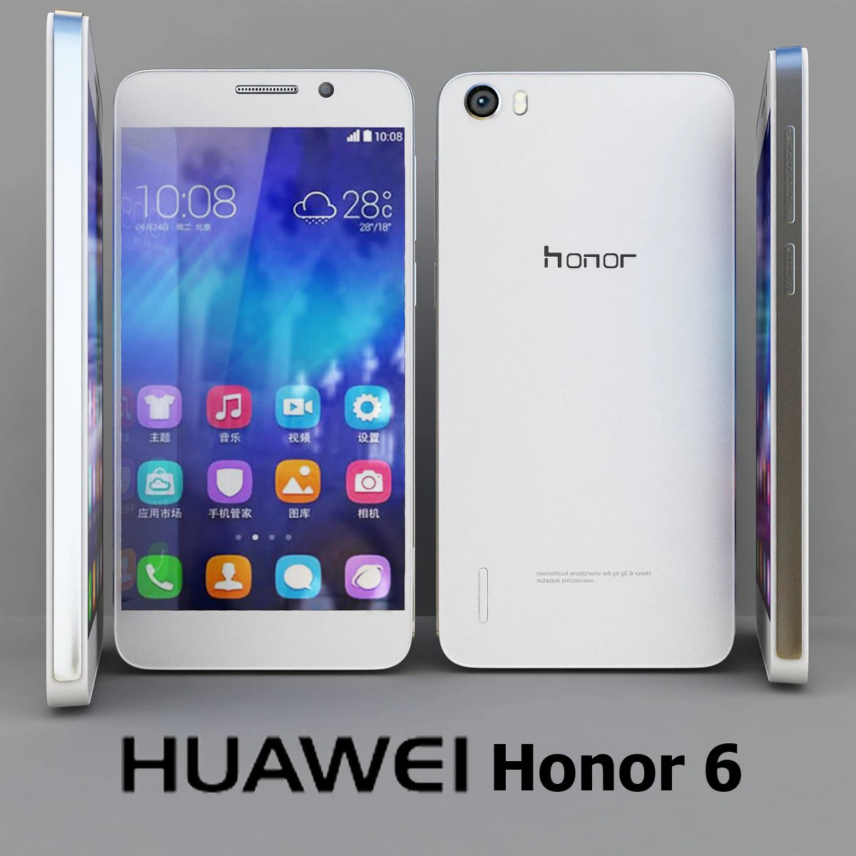 huawei honor 6 white 3D Model .c4d .max .obj .3ds .fbx .stl .blend 