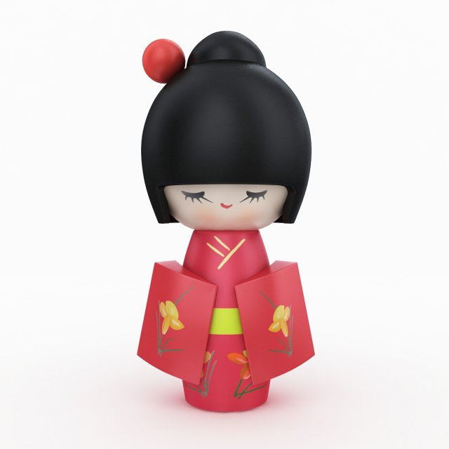 japanese wooden doll 2 3D Модель .c4d .max .obj .3ds .fbx .stl .blend 