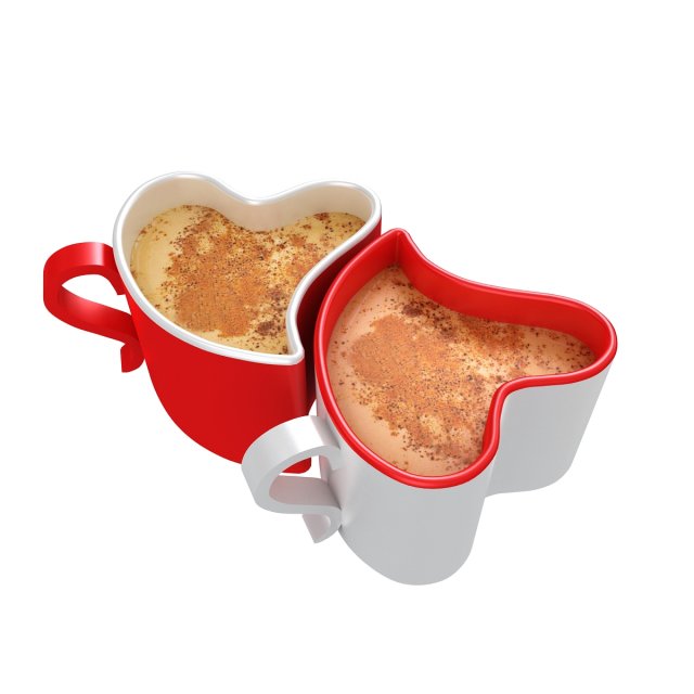 Heart shaped coffee cup 4 3D Model .c4d .max .obj .3ds .fbx .stl .blend 