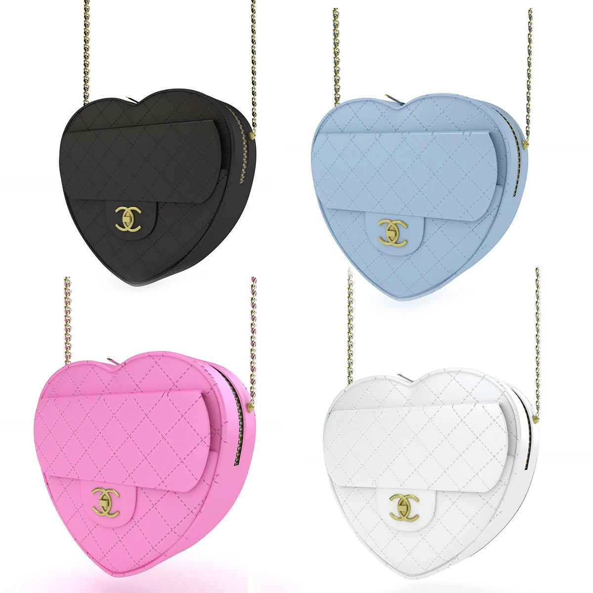 Chanel Heart Bag Collection 3D Model .c4d .max .obj .3ds .fbx .stl .blend 