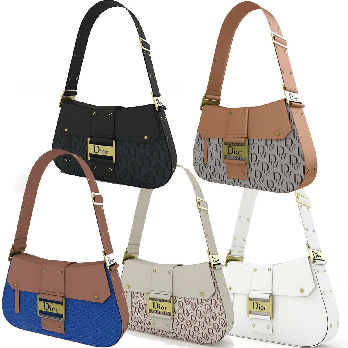 Dior Street Chic bag Collection 3D Model .c4d .max .obj .3ds .fbx .stl .blend