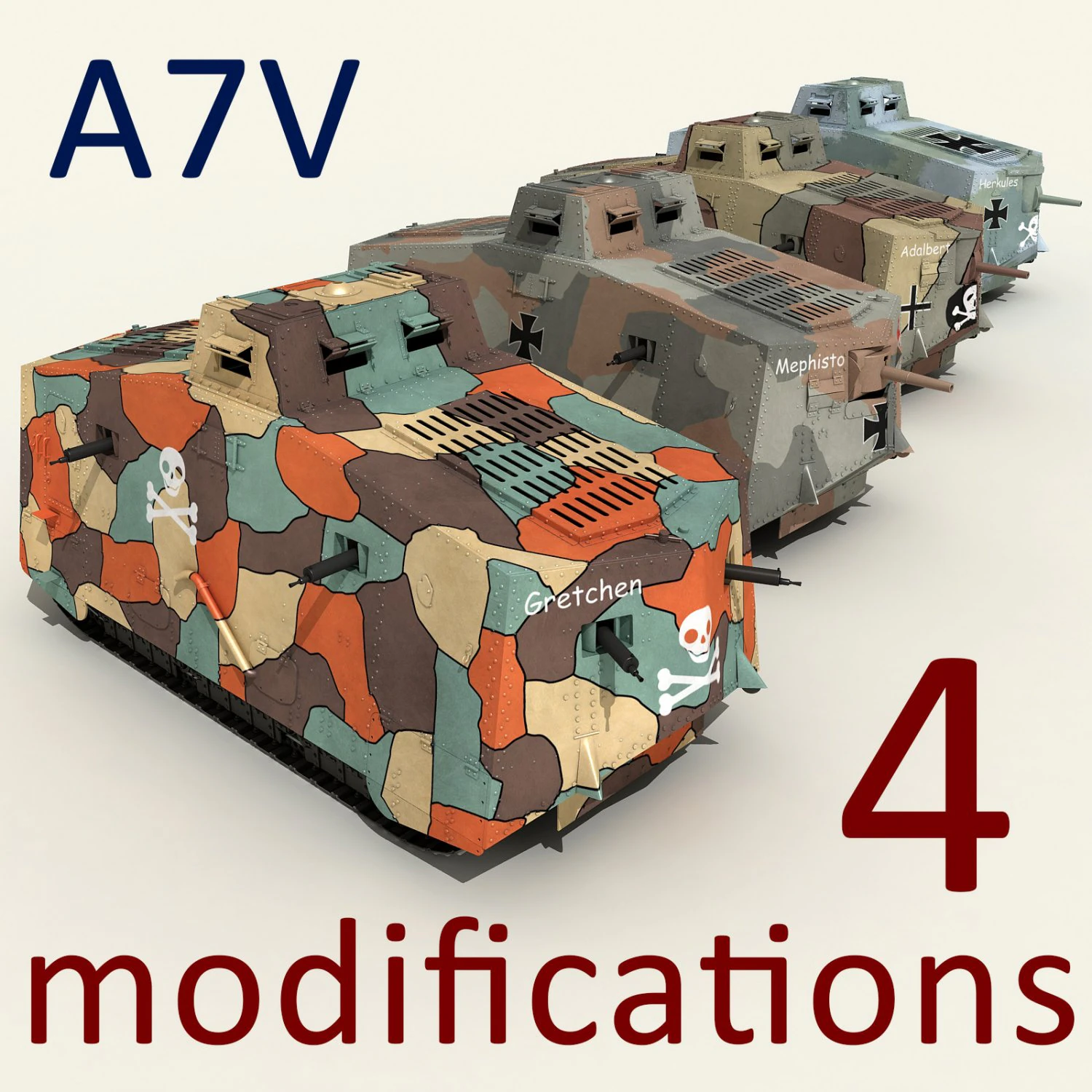 a7v tank 3D Model .c4d .max .obj .3ds .fbx .stl .blend