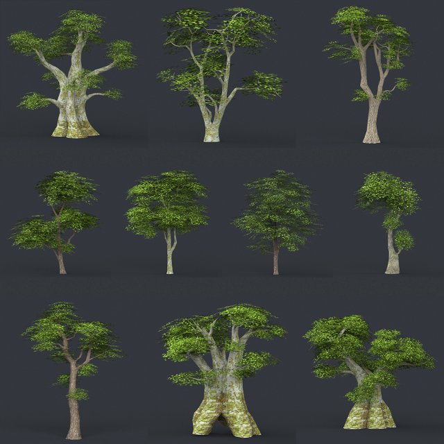 low poly 10 tree collection Modèle 3D .c4d .max .obj .3ds .fbx .stl .blend 