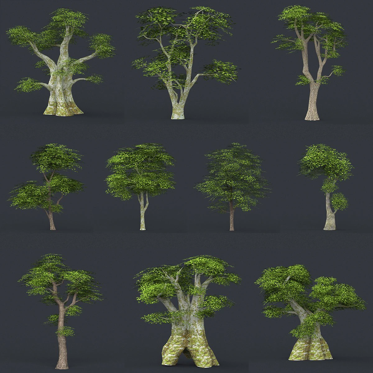 low poly 10 tree collection 3D Model .c4d .max .obj .3ds .fbx .stl .blend