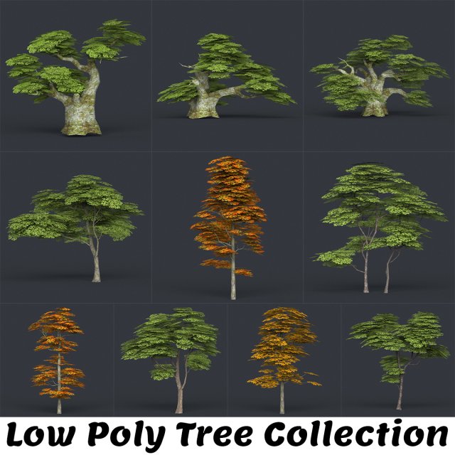 low poly 10 tree collection 02 Modèle 3D .c4d .max .obj .3ds .fbx .stl .blend 