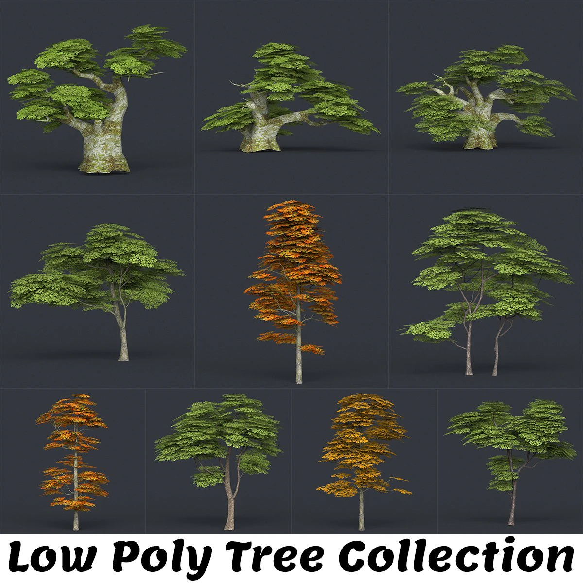 low poly 10 tree collection 02 3D Model .c4d .max .obj .3ds .fbx .stl .blend 