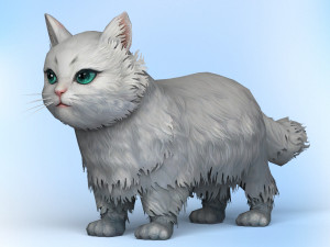 low poly white cat 3D Model