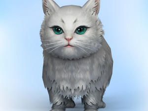 low poly white cat 3D 模型