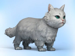 низкополигональная белая кошка 3D Модель