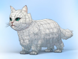 low poly white cat 3D 模型