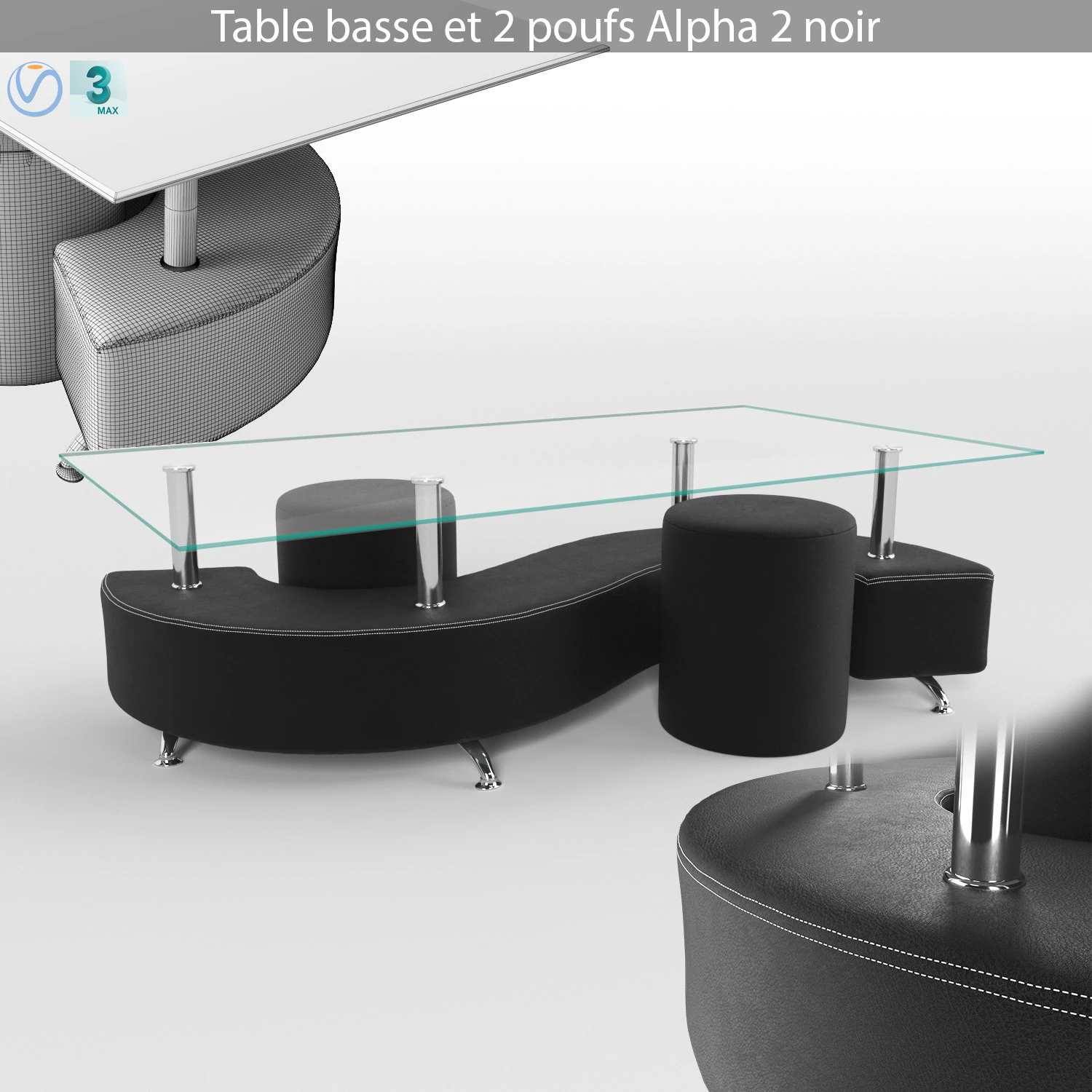 coffee table and 2 pouffes 3D Model .c4d .max .obj .3ds .fbx .stl .blend