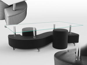 coffee table and 2 pouffes 3D मॉडल