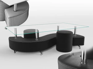 coffee table and 2 pouffes 3D Model