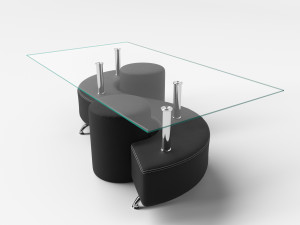 coffee table and 2 pouffes 3D 模型