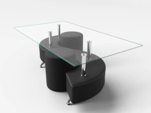 coffee table and 2 pouffes 3D Model