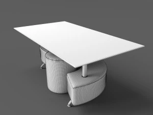 coffee table and 2 pouffes 3D Model