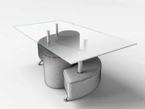 coffee table and 2 pouffes 3D Model