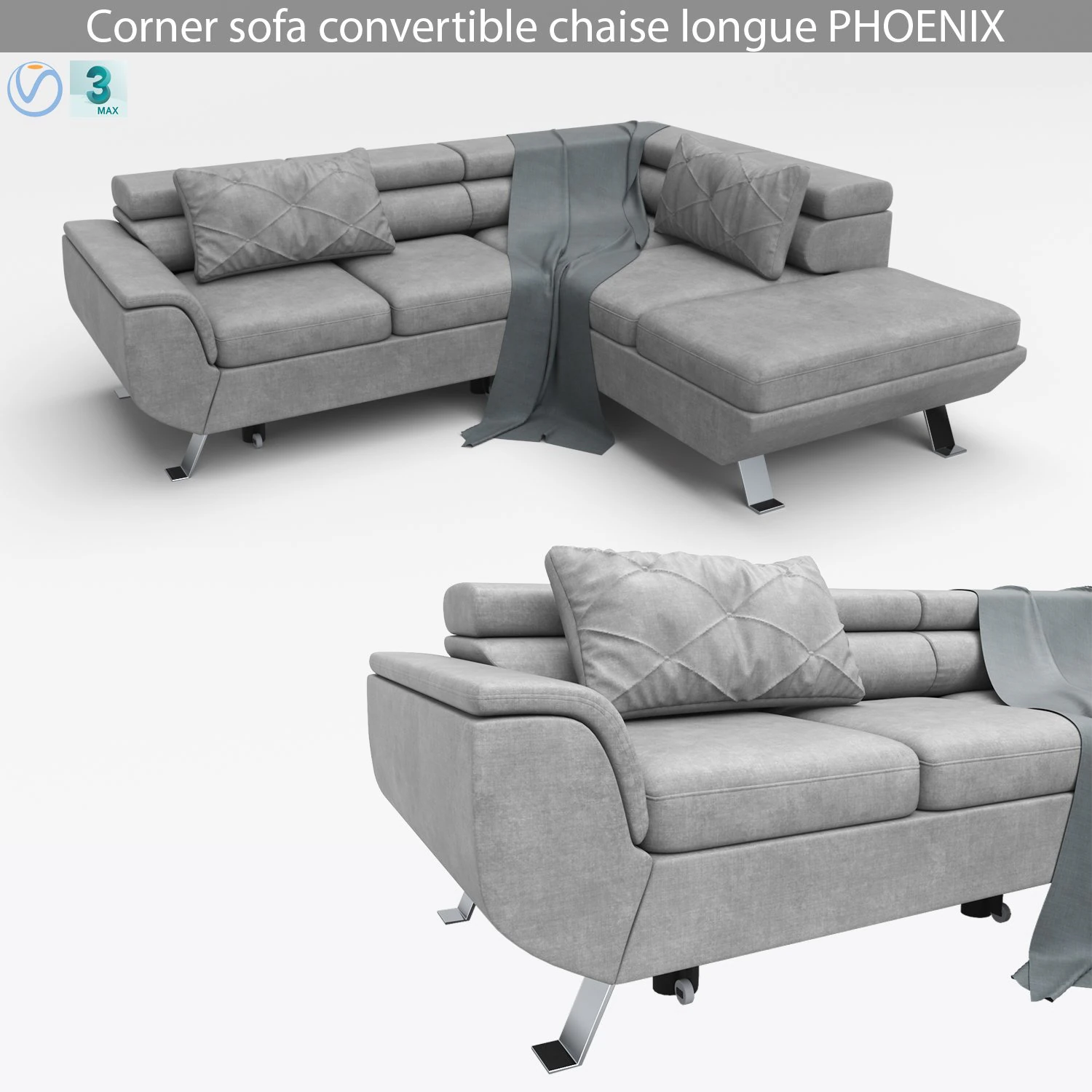 corner sofa convertible chaise longue phoenix 3D Model .c4d .max .obj .3ds .fbx .stl .blend