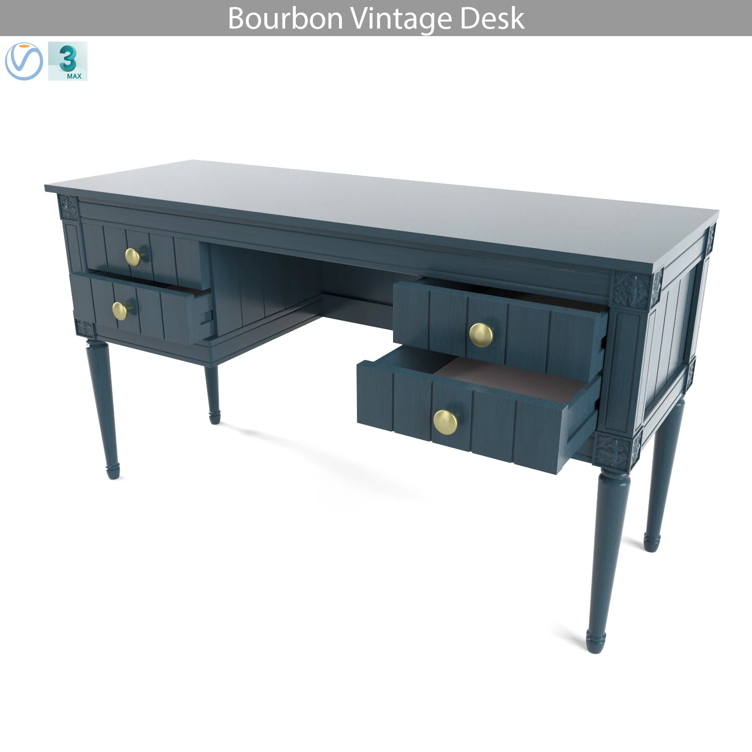 made bourbon vintage desk 3D Model .c4d .max .obj .3ds .fbx .stl .blend