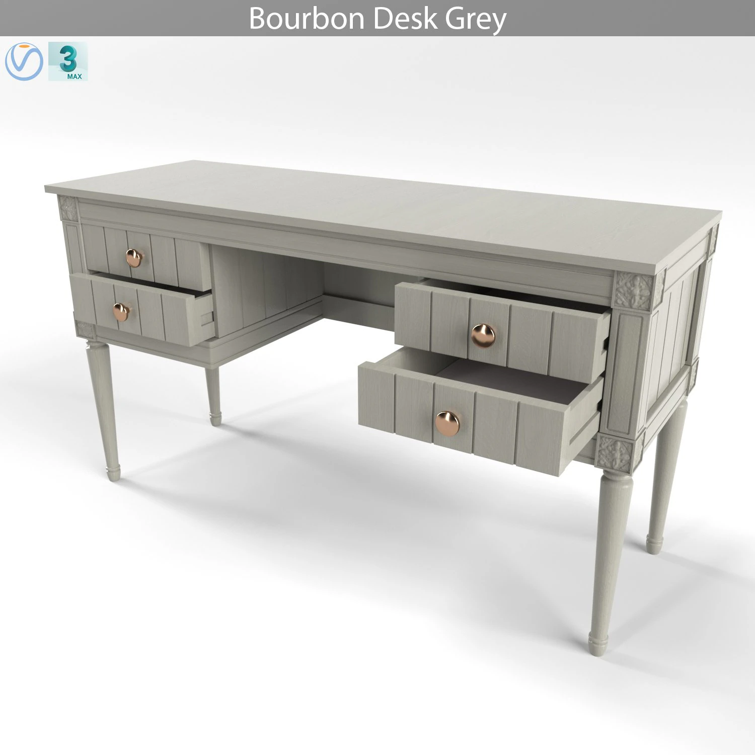 made bourbon desk grey 3D Model .c4d .max .obj .3ds .fbx .stl .blend 
