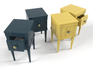 made bourbon vintage set of 2 compact bedside table blue and mustard 3D Model
