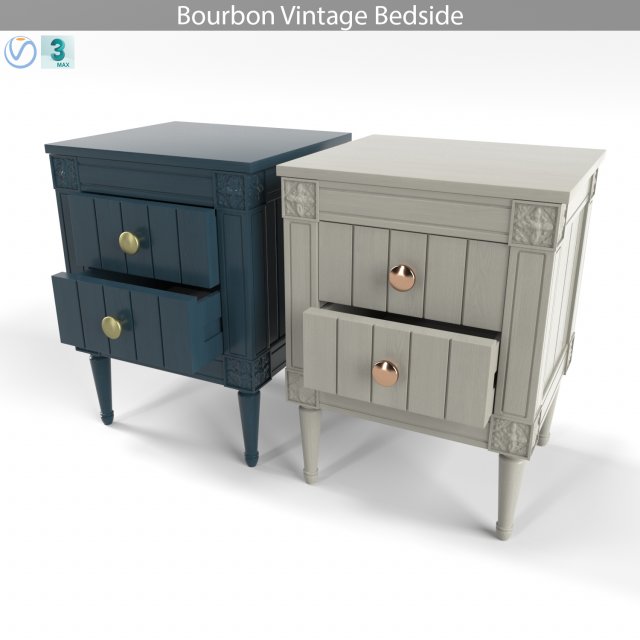 bourbon vintage bedside grey and dark blue 3D Model .c4d .max .obj .3ds .fbx .stl .blend 
