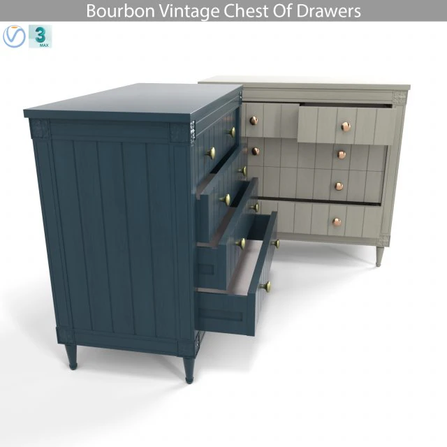 bourbon vintage chest of drawers grey and dark blue 3D Model .c4d .max .obj .3ds .fbx .stl .blend 