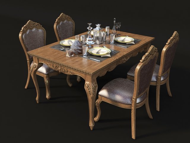 dinning classic table chair Modèle 3D .c4d .max .obj .3ds .fbx .stl .blend 