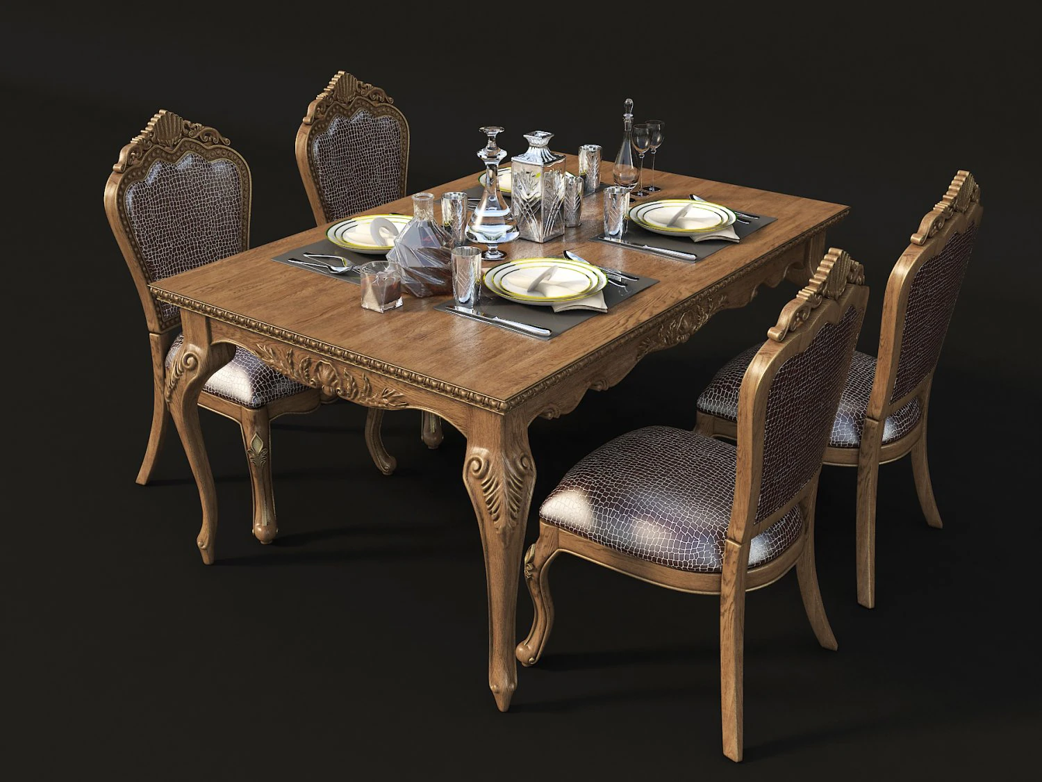 dinning classic table chair 3D Model .c4d .max .obj .3ds .fbx .stl .blend 