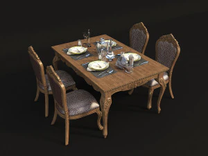 dinning classic table chair 3D Model