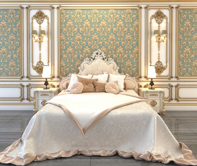 european style bed 3D Model .c4d .max .obj .3ds .fbx .stl .blend 