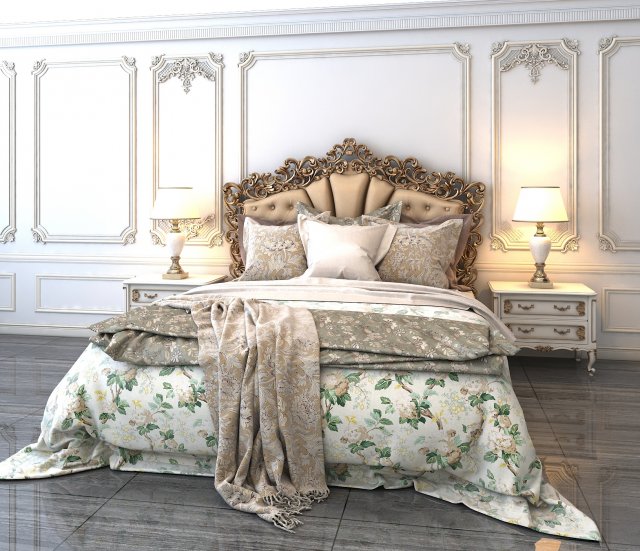european style bed 2 3D Модель .c4d .max .obj .3ds .fbx .stl .blend 