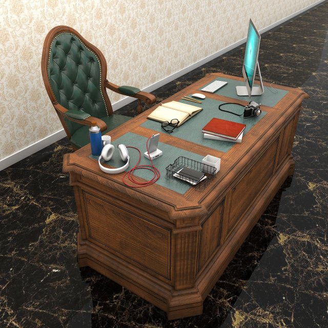 classic office working table set 3D Model .c4d .max .obj .3ds .fbx .stl .blend 