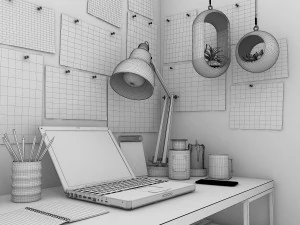 office working table set 3D Model