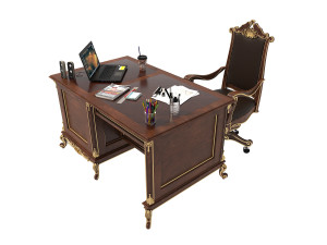 classic carved office desk set 3D Model