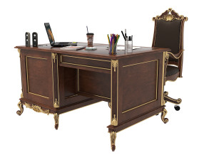 classic carved office desk set Modello 3D