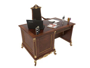 classic carved office desk set 3D Model