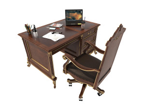 classic carved office desk set Modello 3D